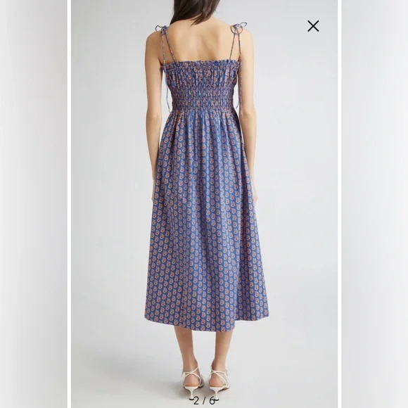 Doen Rhoda Organic Cotton Poplin Sundress Women's M Mazarine Sunrise Paisley - Picture 3 of 16